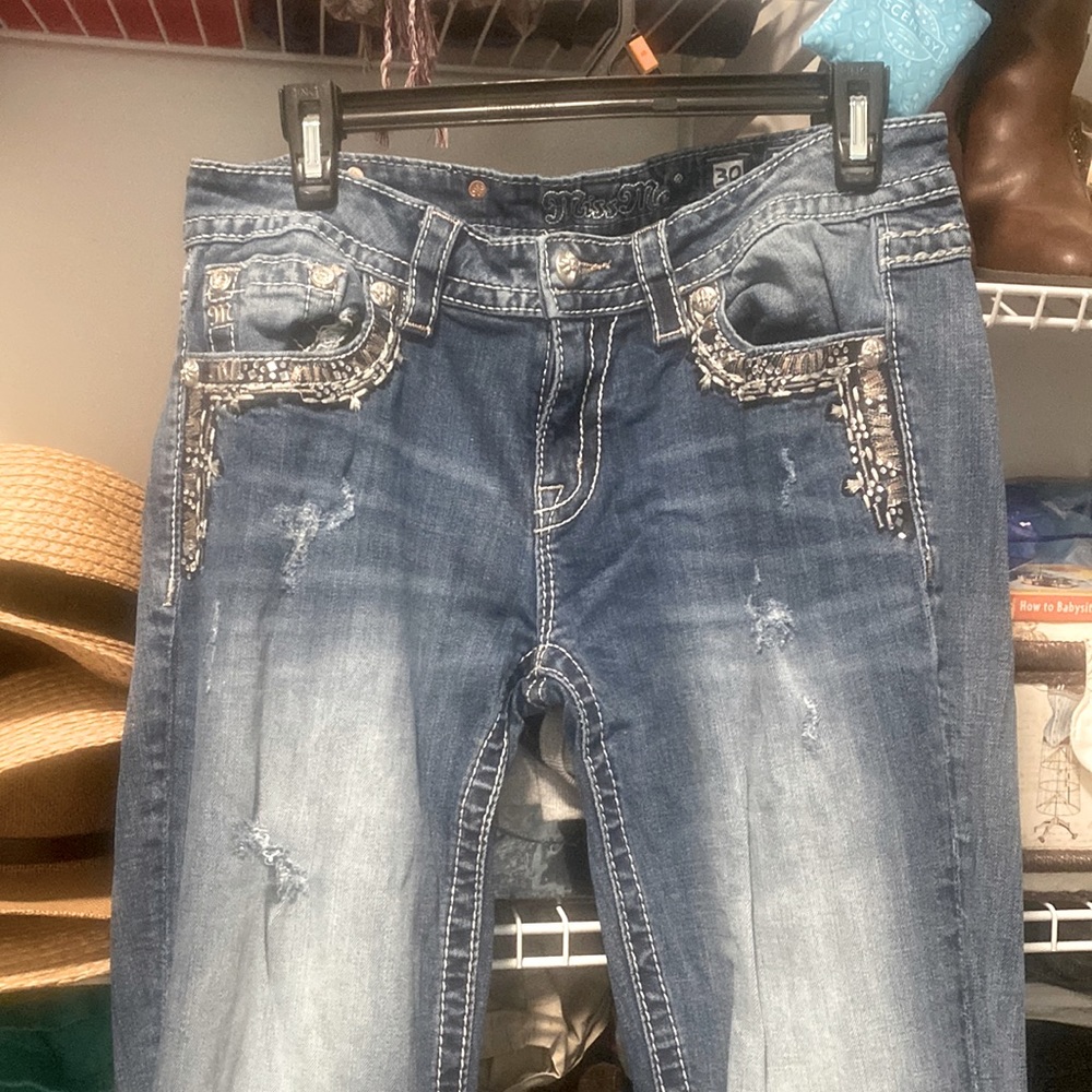 Miss Me Light Wash Mid Rise Jeans. Size 30.